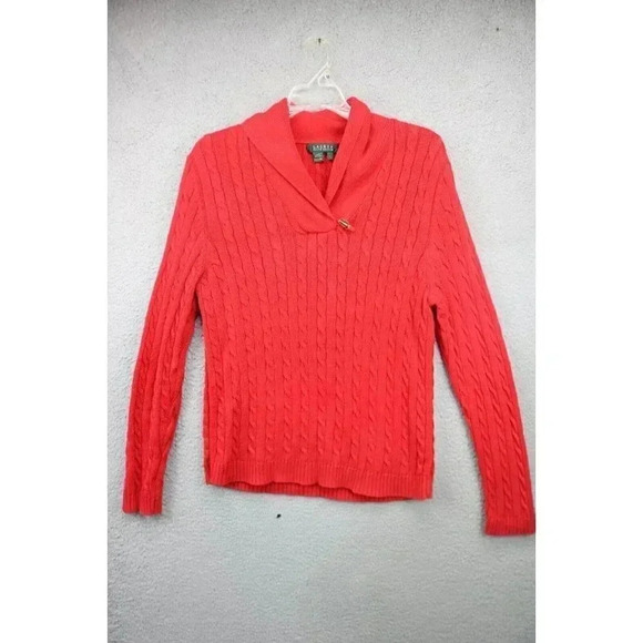 Lauren Ralph Lauren Women's Red Cable Knit Sweater-Size Large - Picture 1 of 8